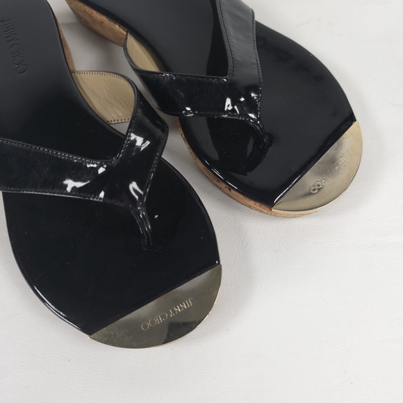 JIMMY CHOO Black Pence PATENT LEATHER Cork Thong MADE IN SPAIN 🇪🇸 Sandal 36 - Picture 3 of 12